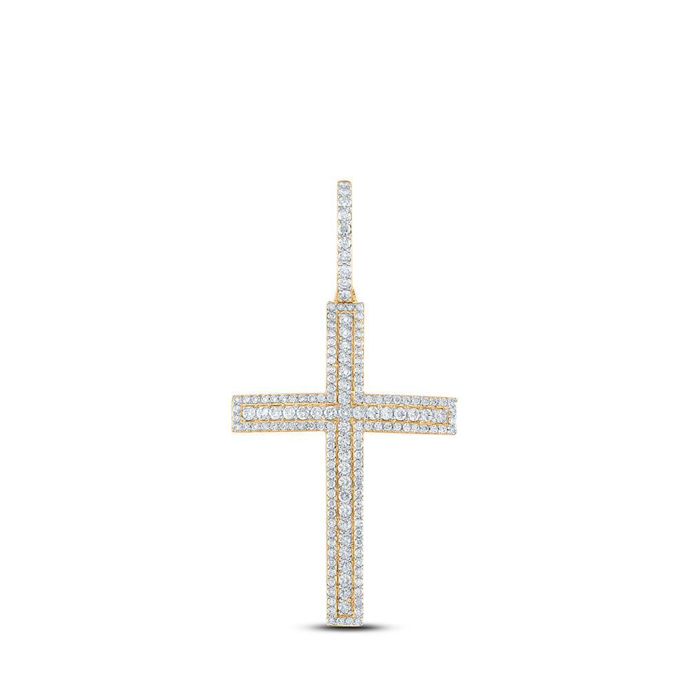 10kt Yellow Gold Mens Round Diamond Cross Charm Pendant 4 Cttw