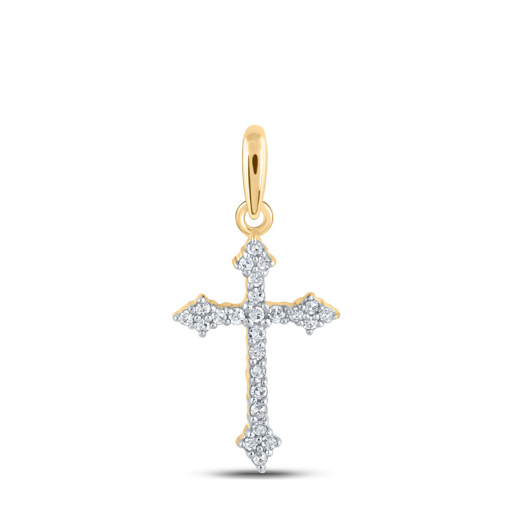 10kt Yellow Gold Womens Round Diamond Cross Pendant 1/10 Cttw