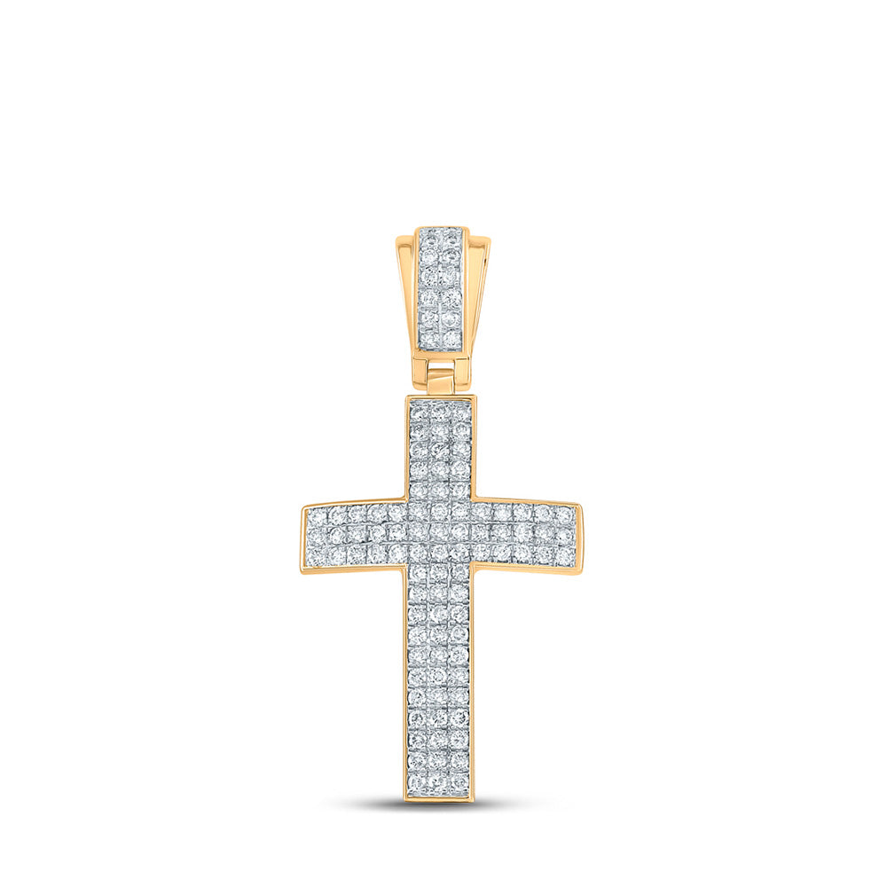 10kt Yellow Gold Mens Round Diamond Cross Charm Pendant 1 Cttw