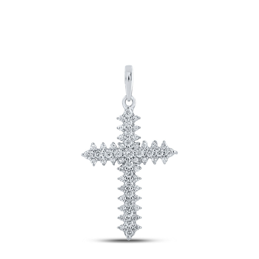 10kt White Gold Womens Round Diamond Cross Pendant 1/3 Cttw