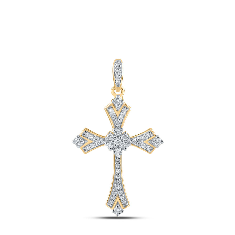 10kt Yellow Gold Womens Round Diamond Cross Pendant 1/5 Cttw