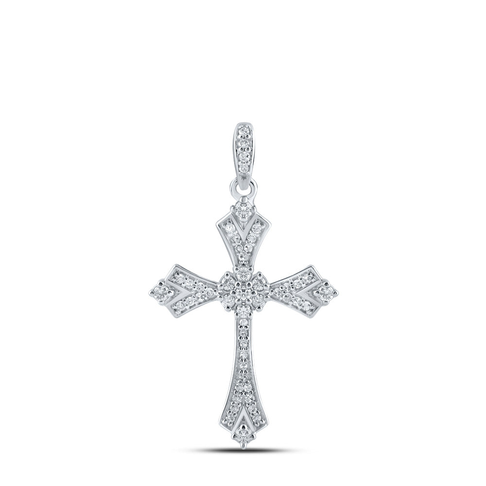 10kt White Gold Womens Round Diamond Cross Pendant 1/5 Cttw