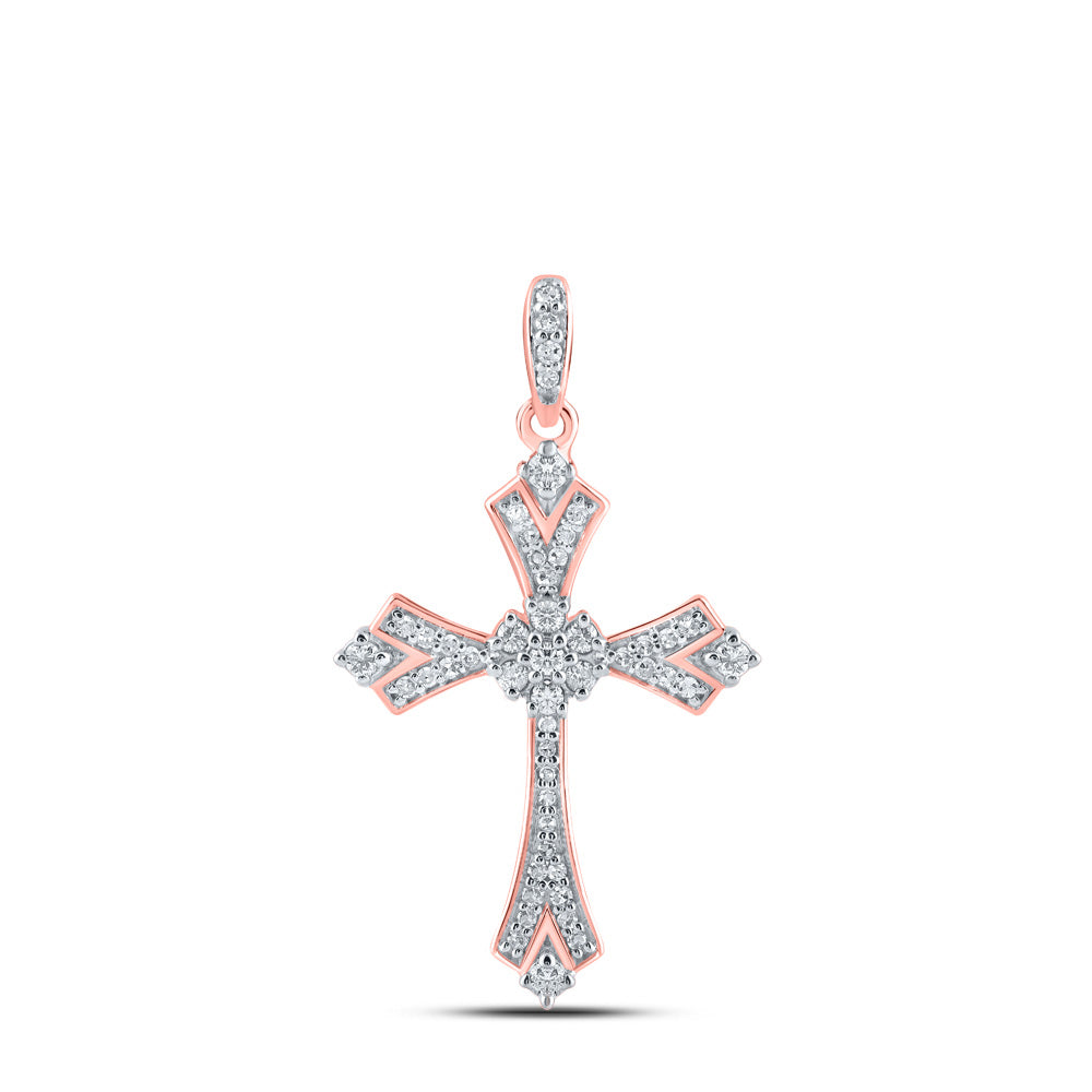 10kt Rose Gold Womens Round Diamond Cross Pendant 1/5 Cttw