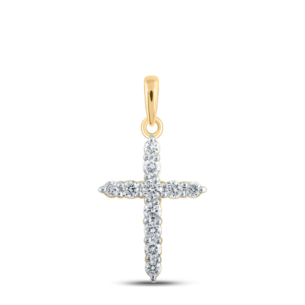 10kt Yellow Gold Womens Round Diamond Cross Pendant 1/5 Cttw