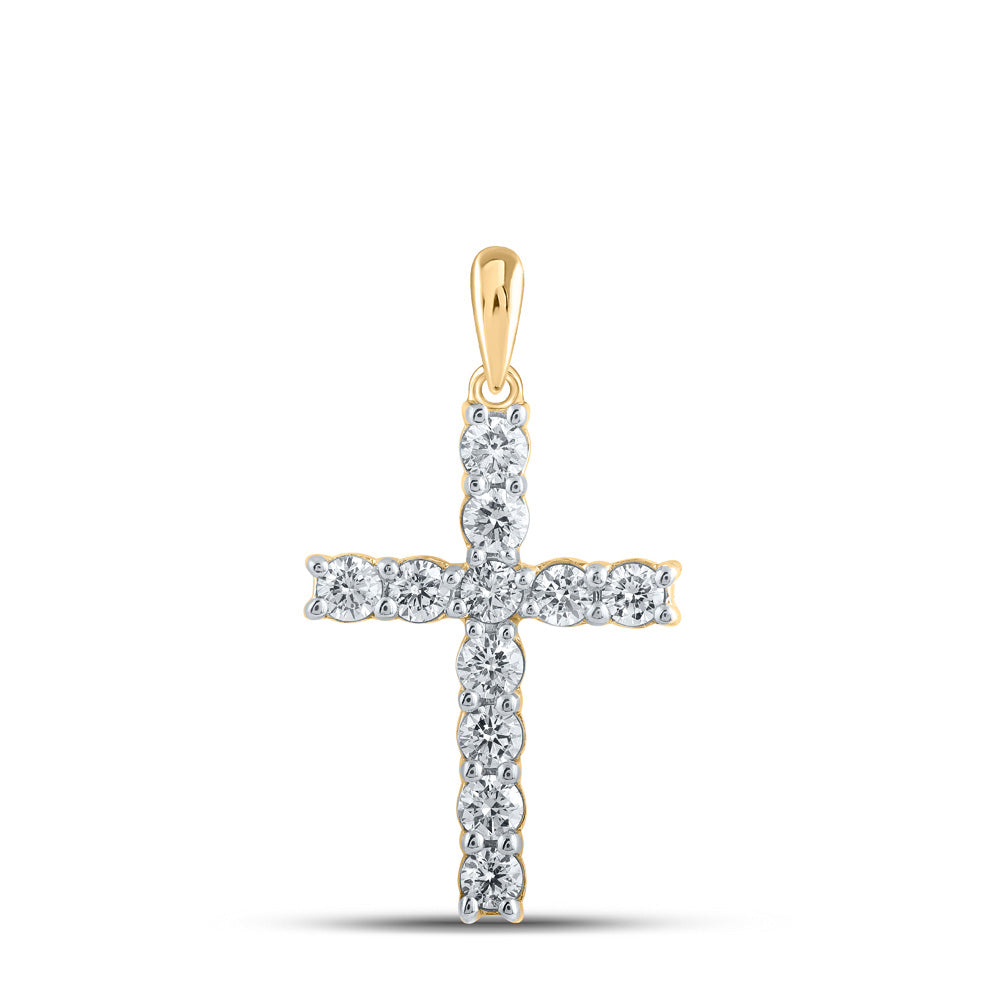 10kt Yellow Gold Womens Round Diamond Cross Pendant 3/4 Cttw