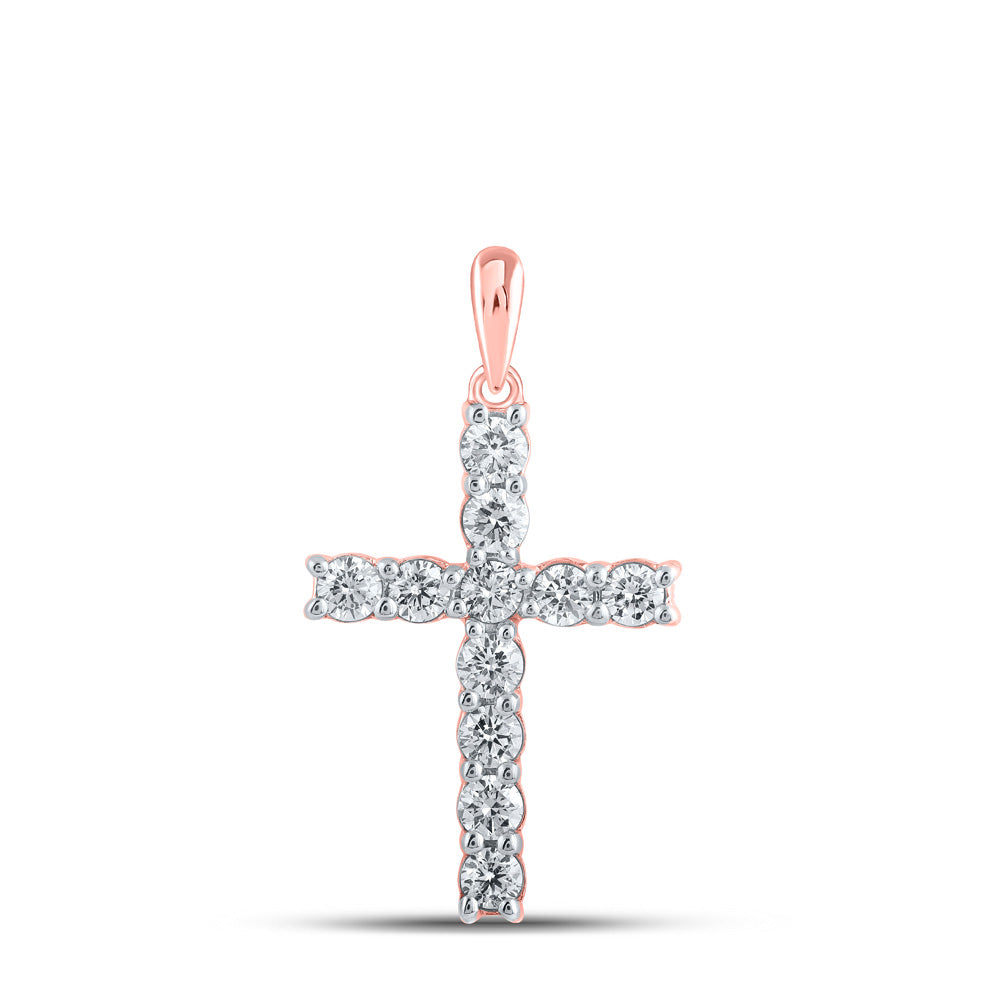 10kt Rose Gold Womens Round Diamond Cross Pendant 3/4 Cttw