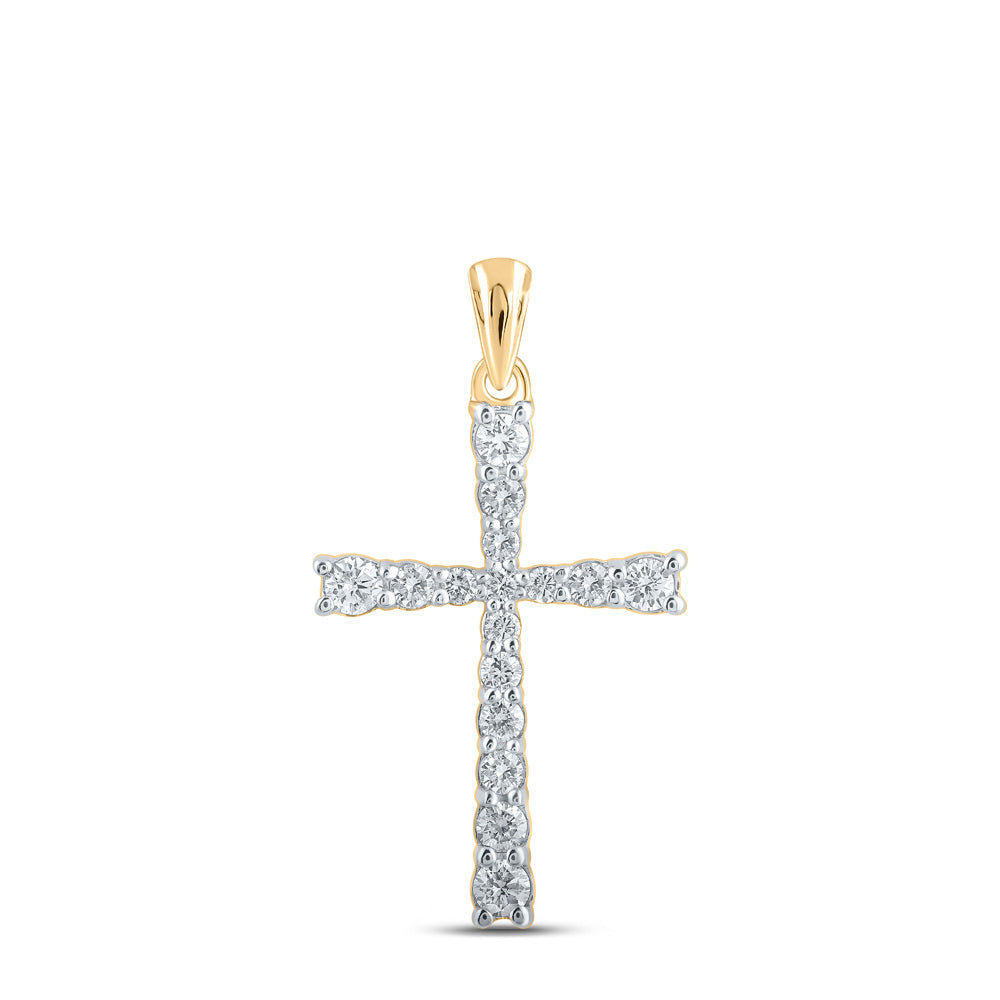 10kt Yellow Gold Womens Round Diamond Cross Pendant 3/8 Cttw