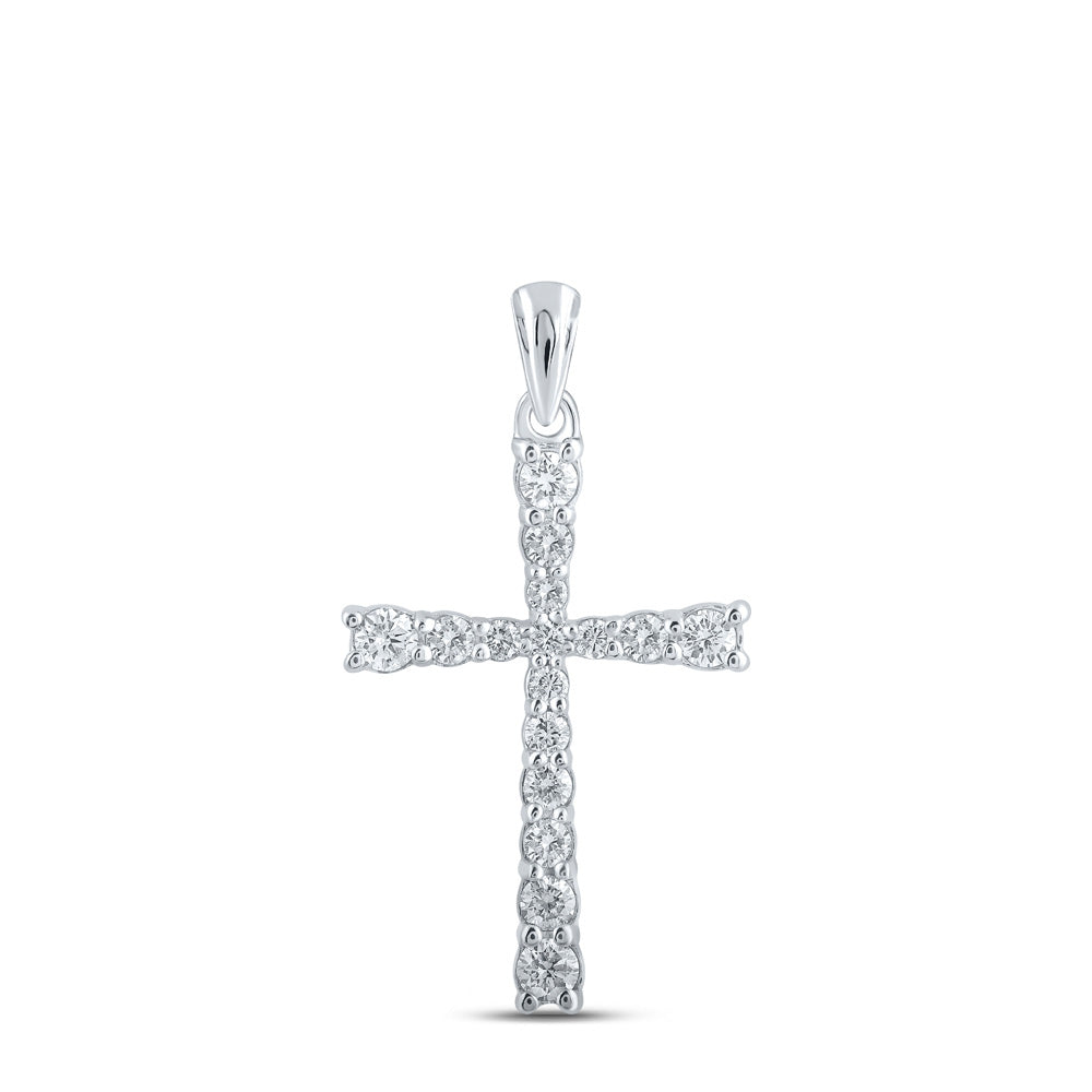 10kt White Gold Womens Round Diamond Cross Pendant 3/8 Cttw