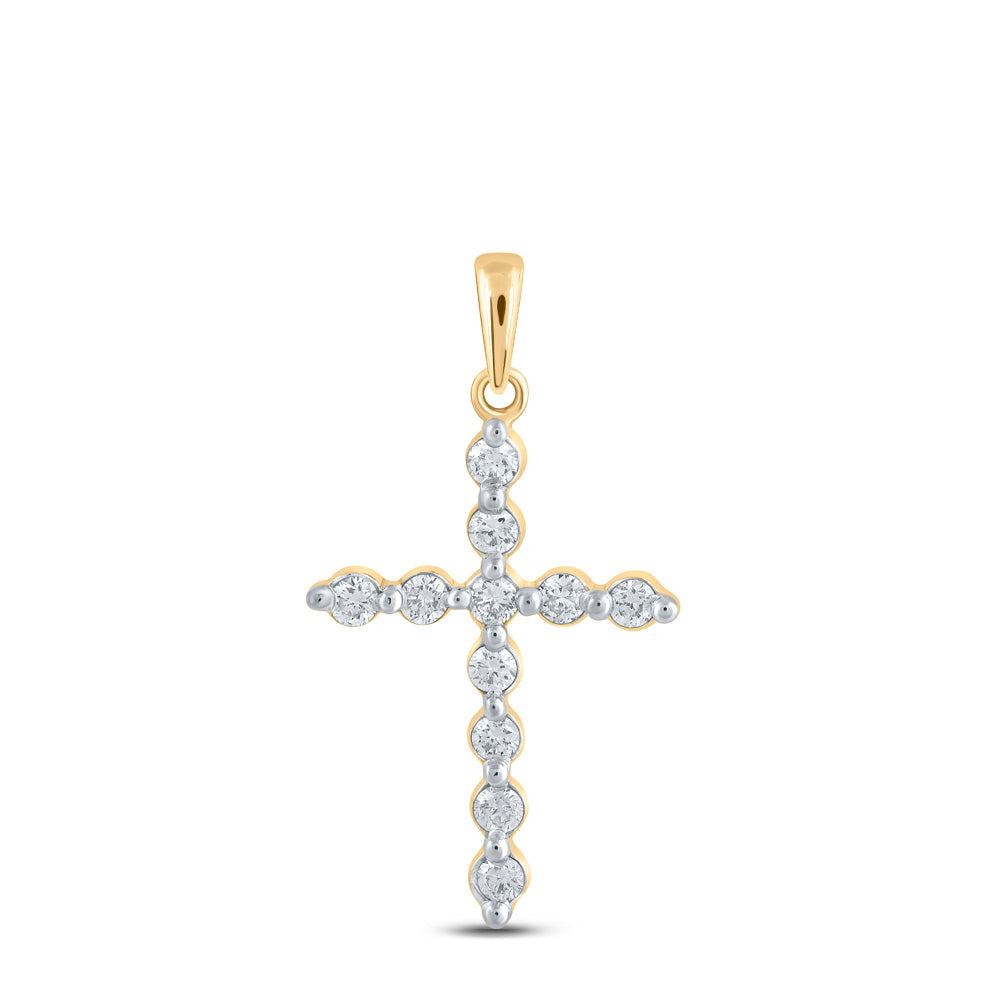 10kt Yellow Gold Womens Round Diamond Cross Pendant 1/3 Cttw