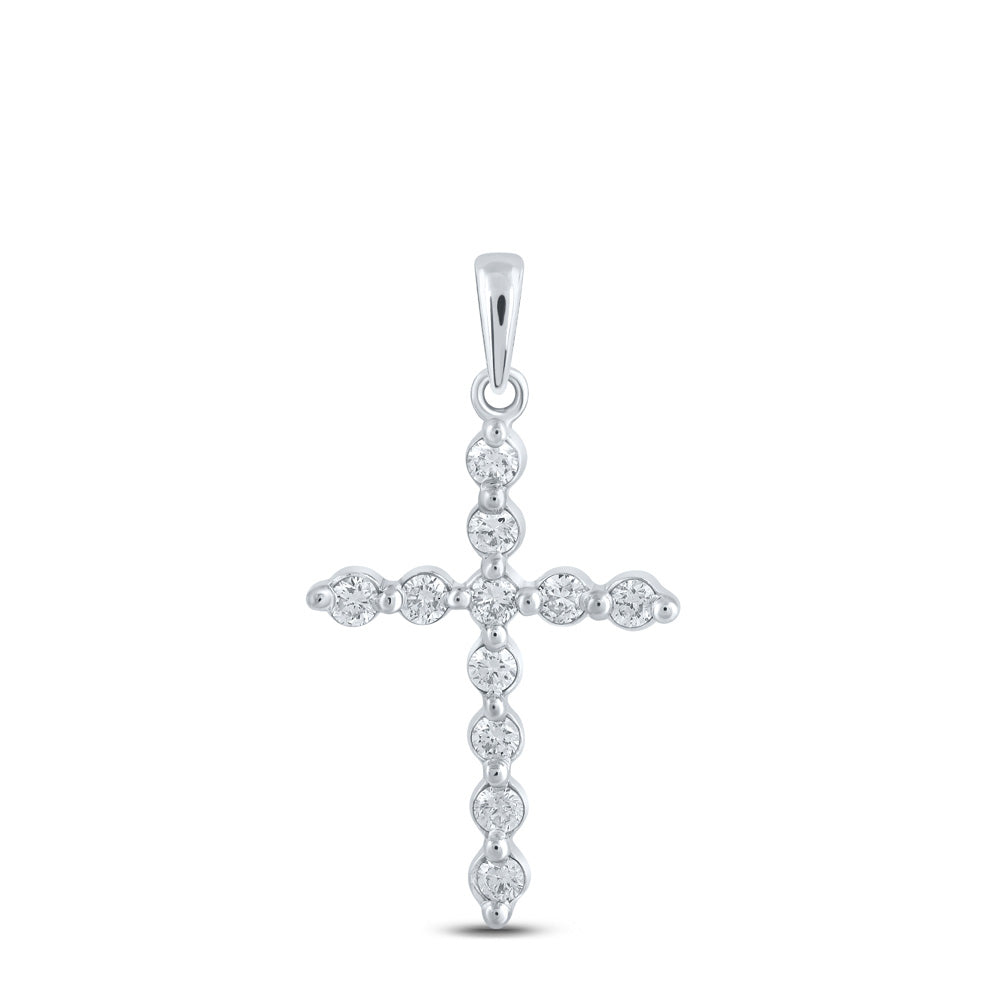 10kt White Gold Womens Round Diamond Cross Pendant 1/3 Cttw