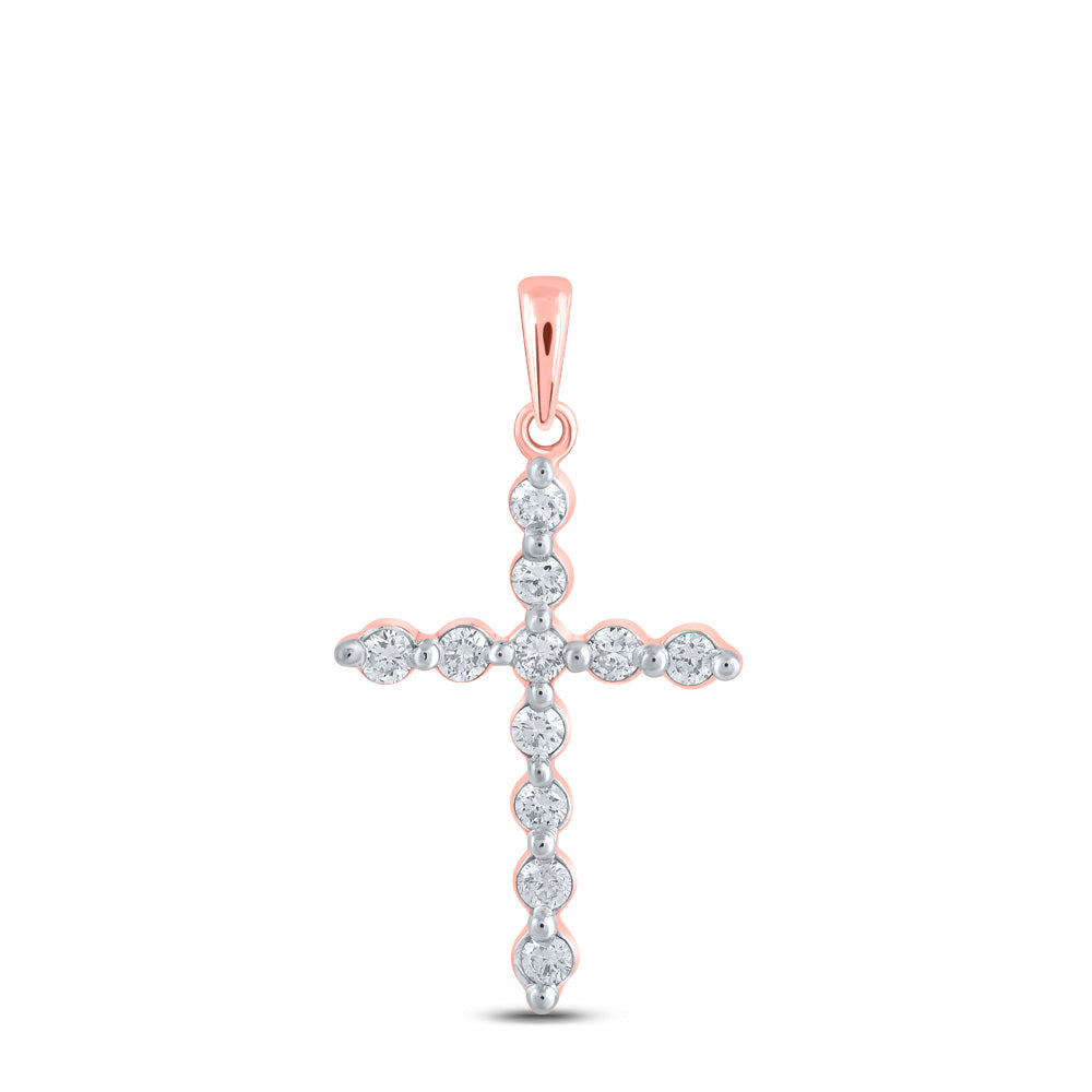 10kt Rose Gold Womens Round Diamond Cross Pendant 1/3 Cttw