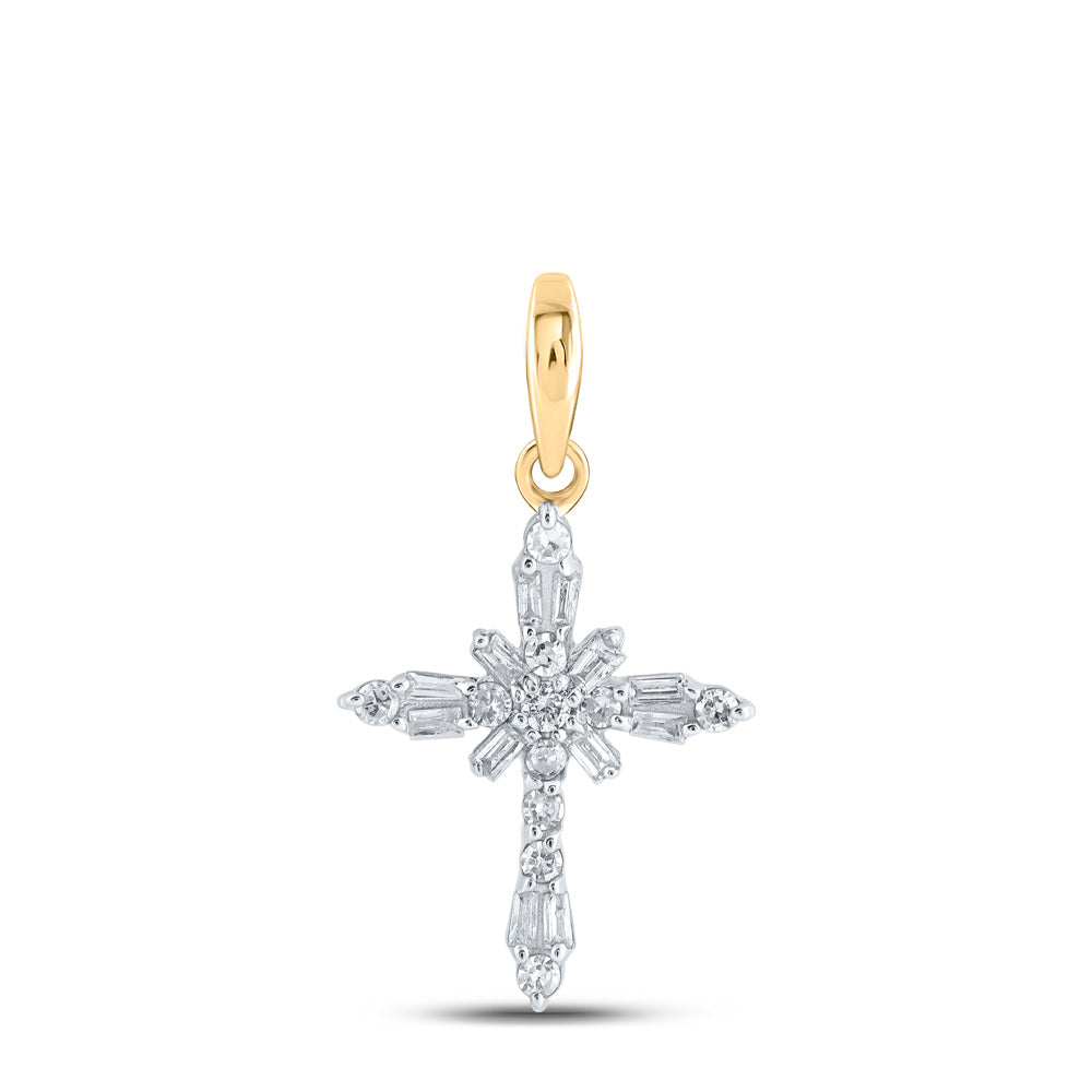 10kt Yellow Gold Womens Baguette Diamond Cross Pendant 1/6 Cttw