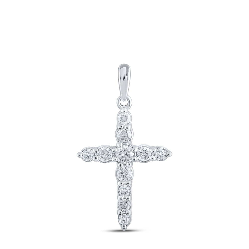 10kt White Gold Womens Round Diamond Cross Pendant 3/8 Cttw