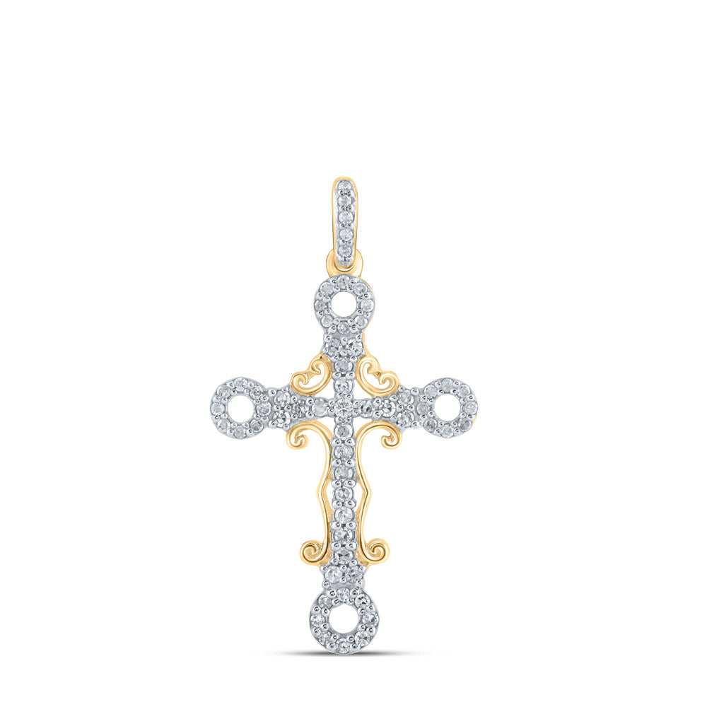 10kt Yellow Gold Womens Round Diamond Cross Pendant 1/4 Cttw