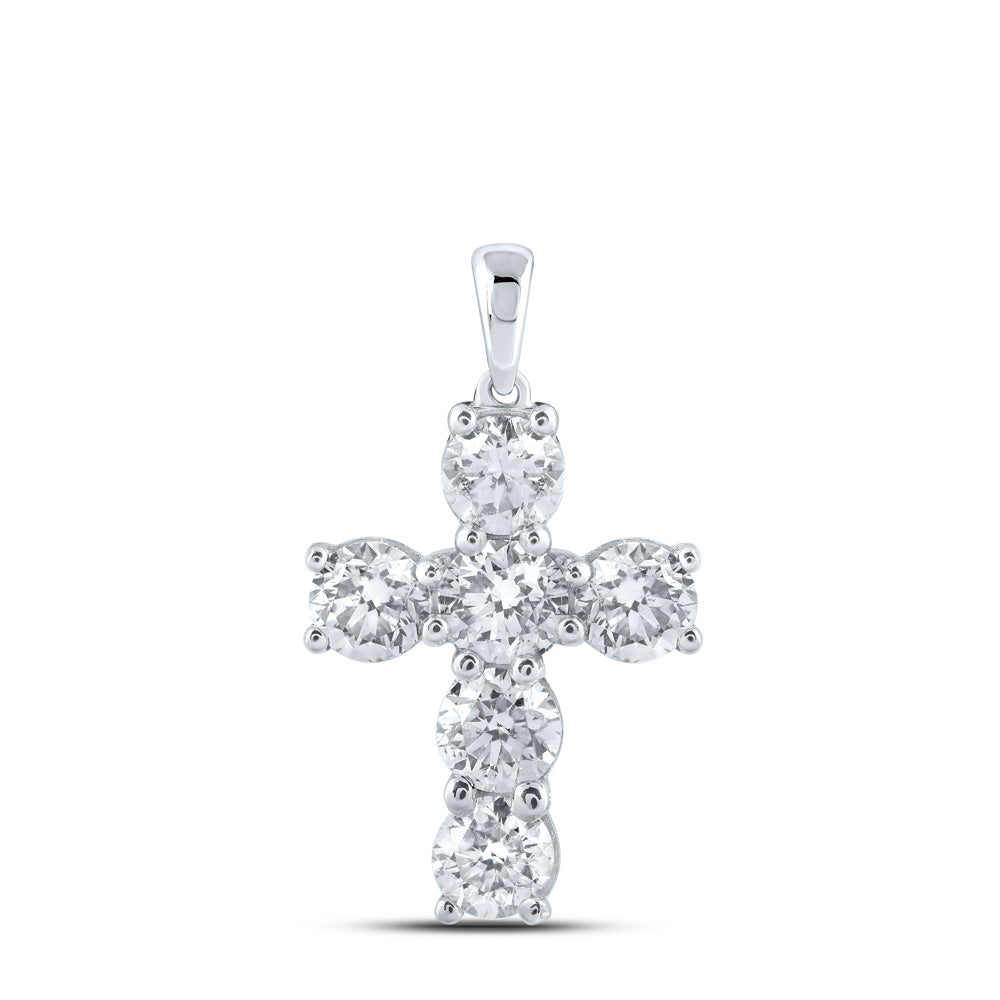 10kt White Gold Womens Round Diamond Cross Pendant 2-3/8 Cttw