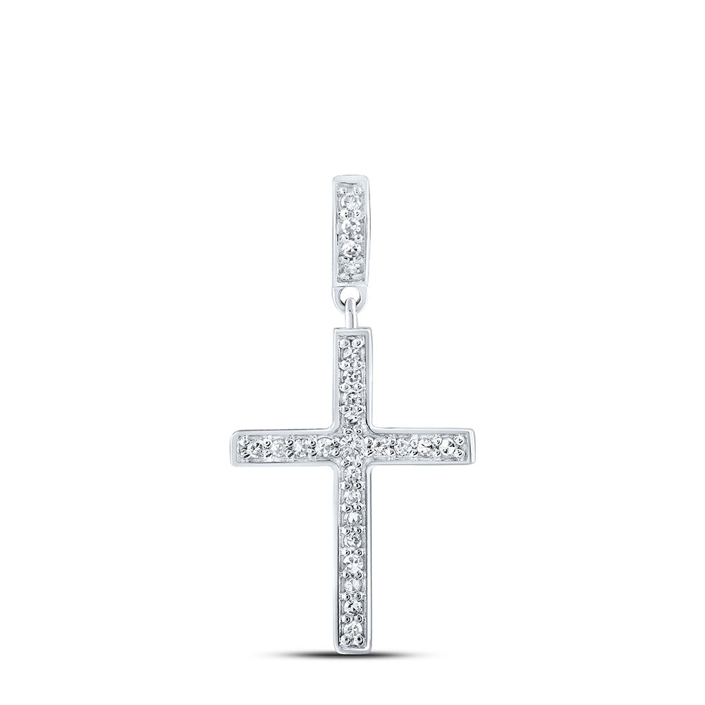 10kt White Gold Womens Round Diamond Cross Pendant 1/5 Cttw