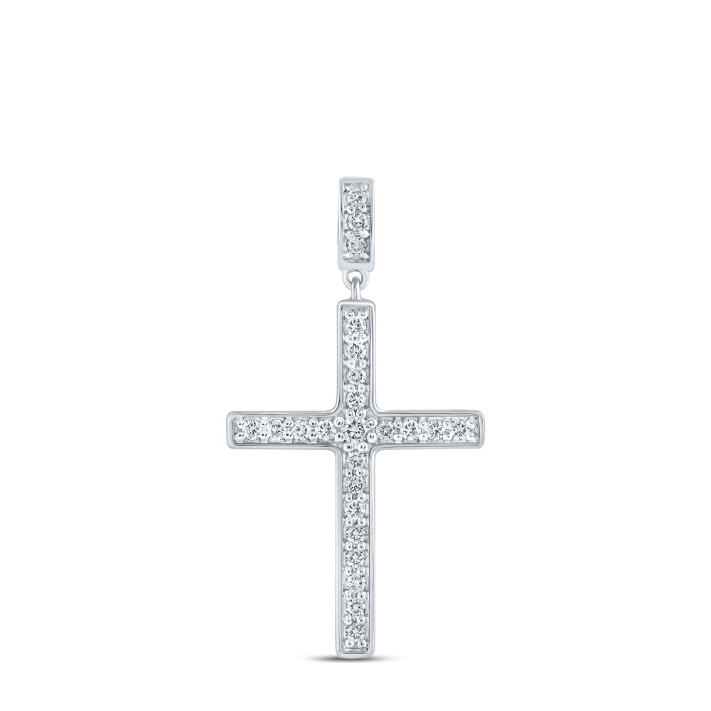 10kt White Gold Womens Round Diamond Cross Pendant 3/8 Cttw