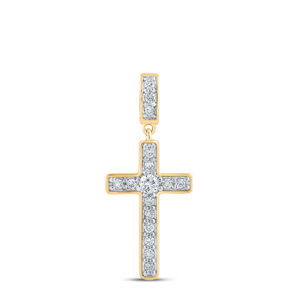 10kt Yellow Gold Womens Round Diamond Cross Pendant 3/4 Cttw