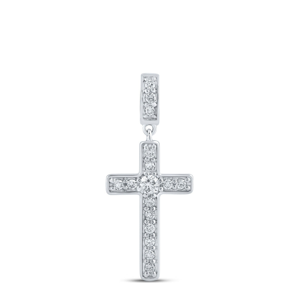 10kt White Gold Womens Round Diamond Cross Pendant 3/4 Cttw