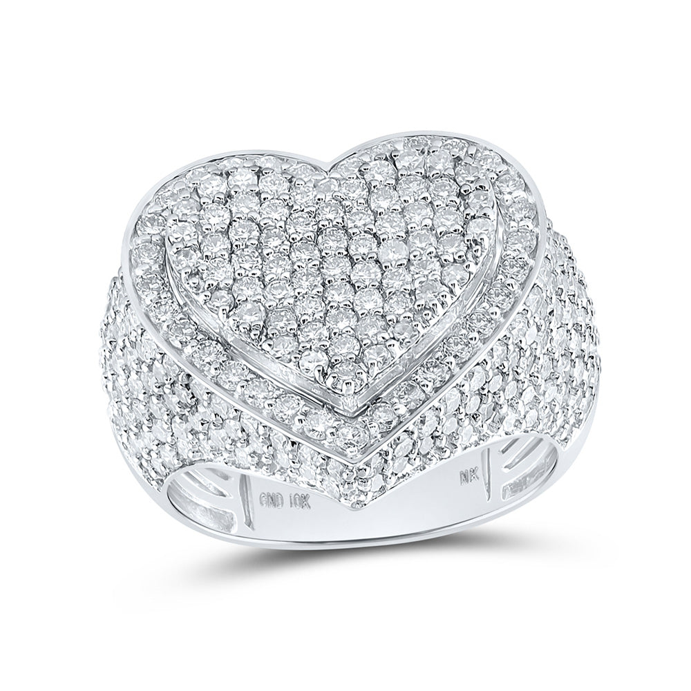 10kt White Gold Womens Round Diamond Heart Ring 3 Cttw