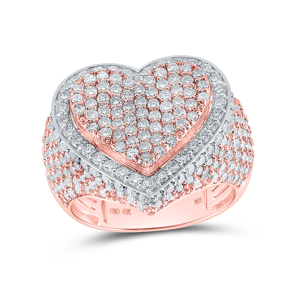 10kt Rose Gold Womens Round Diamond Heart Ring 3 Cttw