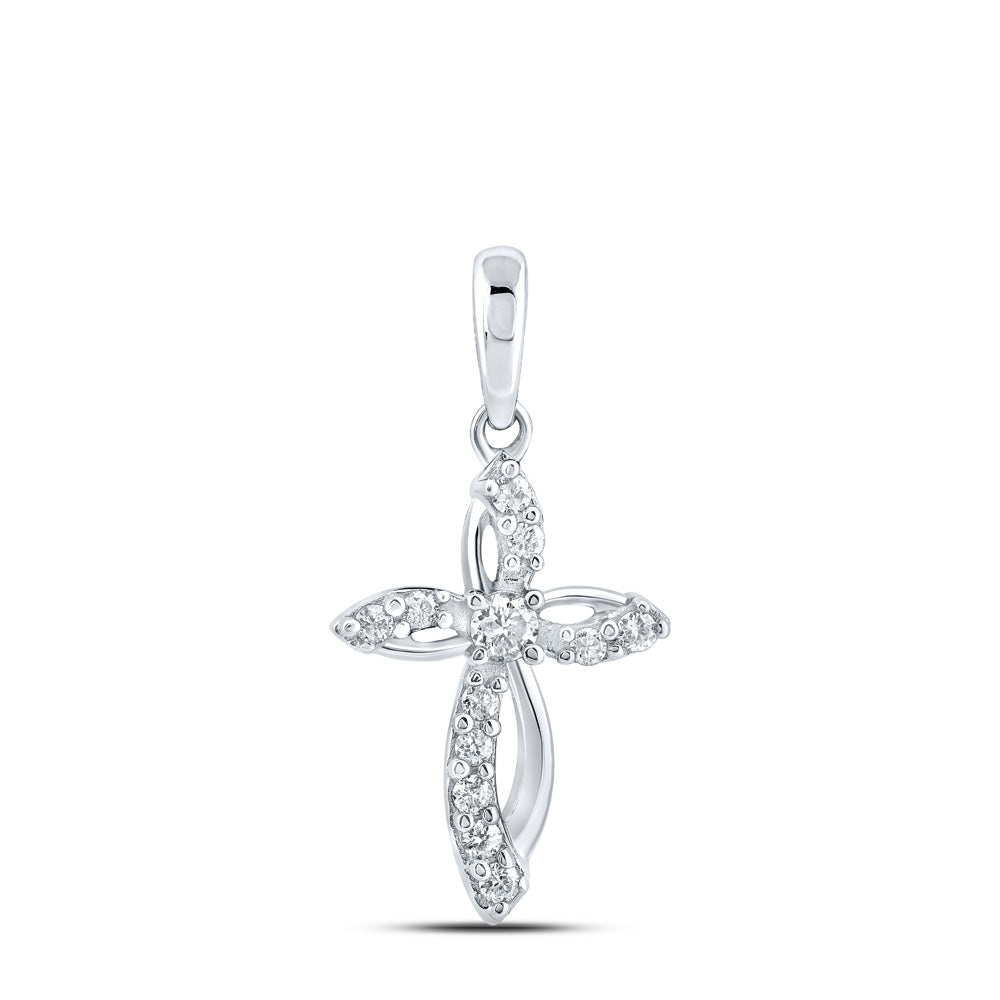 10kt White Gold Womens Round Diamond Cross Pendant 1/6 Cttw