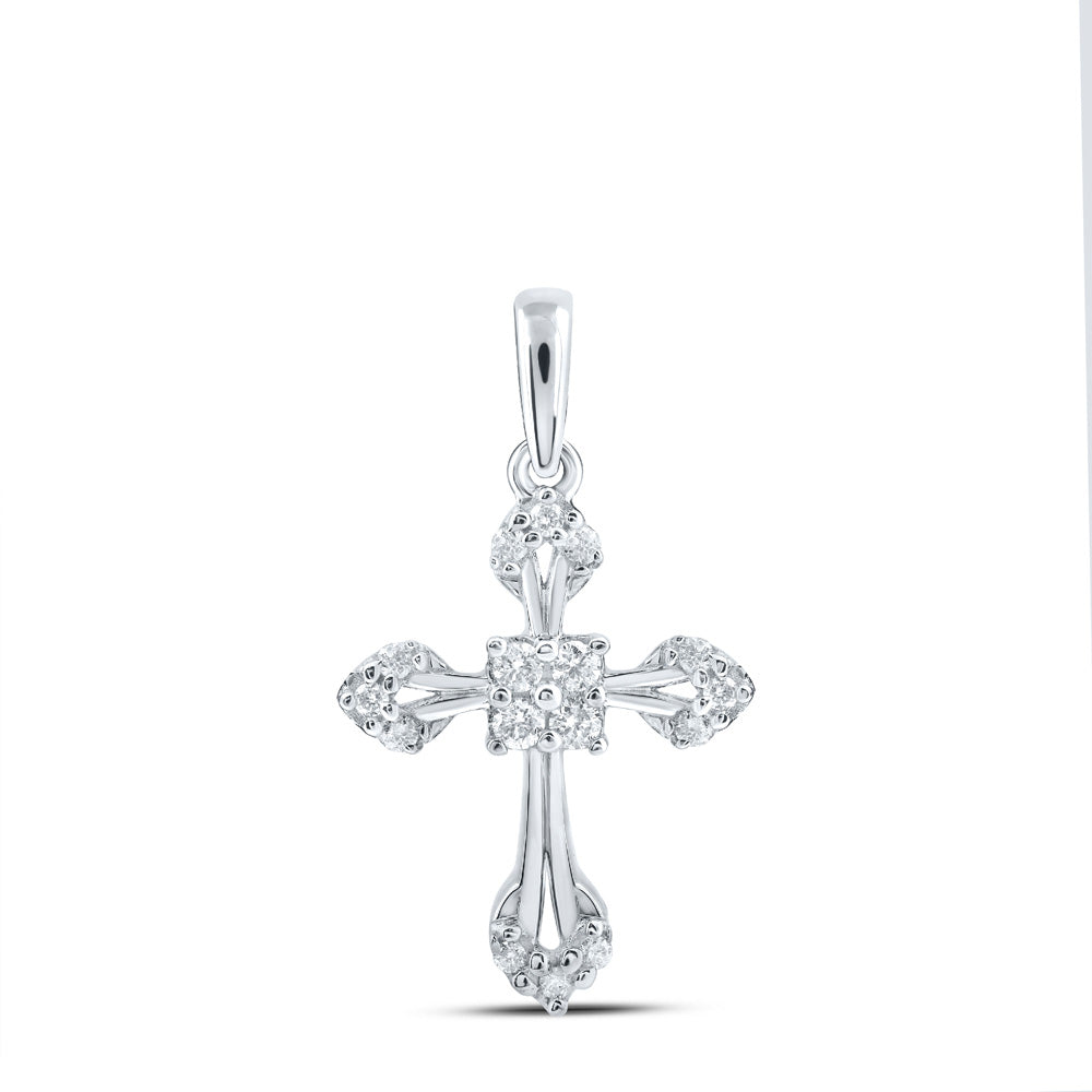 10kt White Gold Womens Round Diamond Cross Pendant 1/6 Cttw