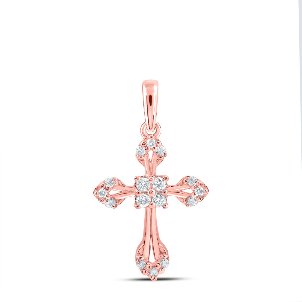 10kt Rose Gold Womens Round Diamond Cross Pendant 1/6 Cttw