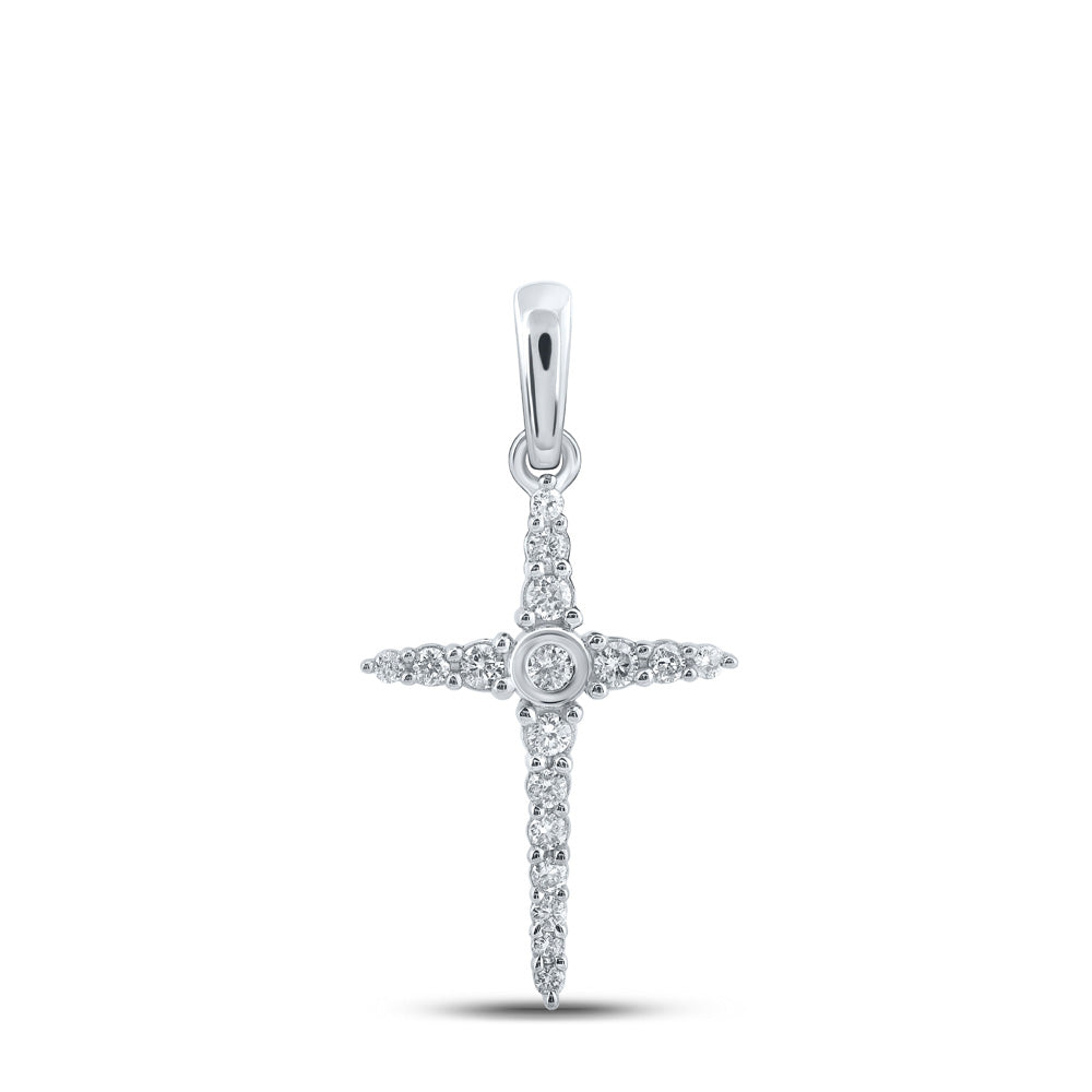 10kt White Gold Womens Round Diamond Cross Pendant 1/6 Cttw