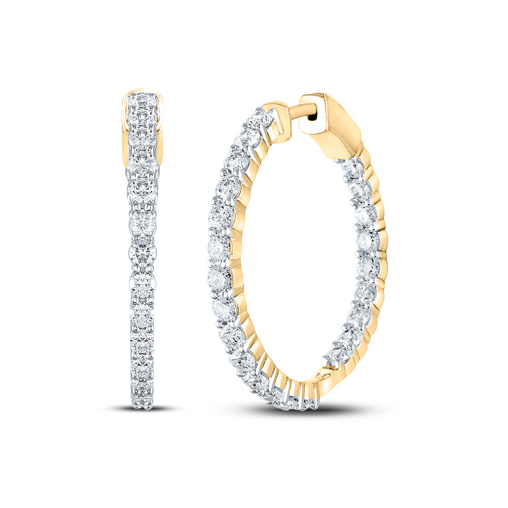 14kt Yellow Gold Womens Round Diamond Inside Outside Hoop Earrings 3 Cttw