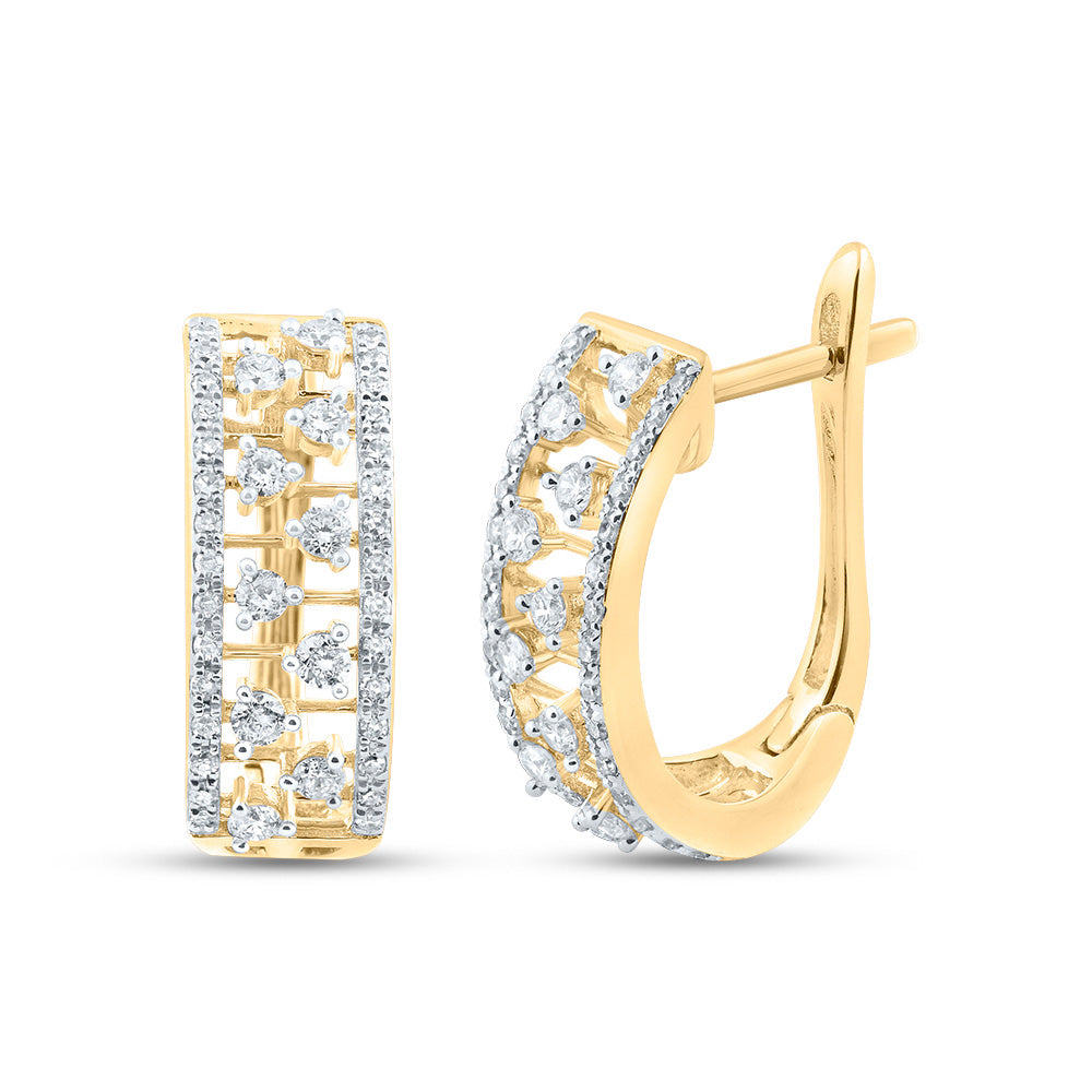 10kt Yellow Gold Womens Round Diamond Hoop Earrings 1/2 Cttw