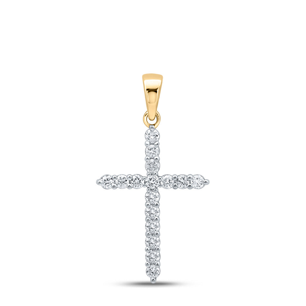 10kt Yellow Gold Womens Round Diamond Cross Pendant 1/4 Cttw