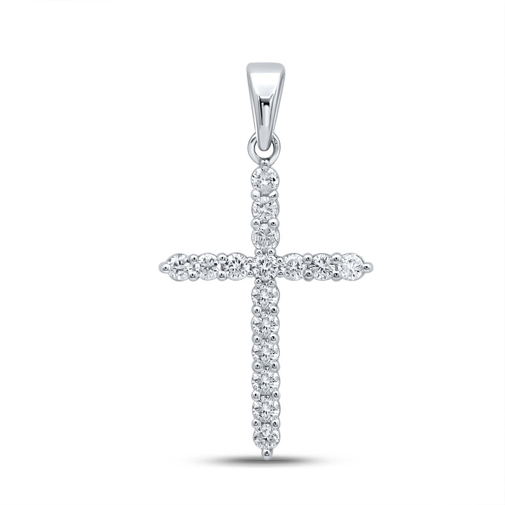 10kt White Gold Womens Round Diamond Cross Pendant 1/4 Cttw