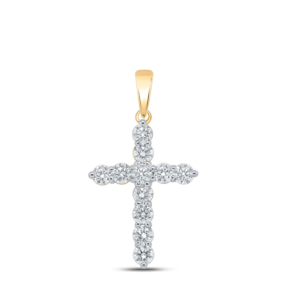 10kt Yellow Gold Womens Round Diamond Cross Pendant 1-1/2 Cttw