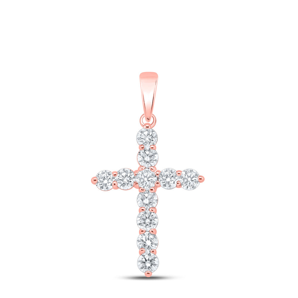 10kt Rose Gold Womens Round Diamond Cross Pendant 1-1/2 Cttw