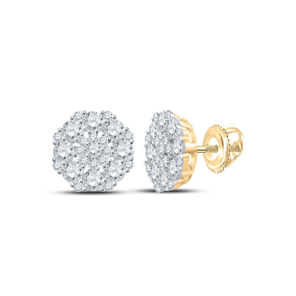 14kt Yellow Gold Womens Round Diamond Octagon Cluster Earrings 1-5/8 Cttw