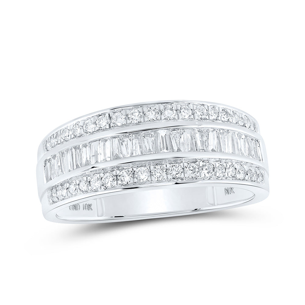 10kt White Gold Mens Baguette Diamond Band Ring 7/8 Cttw