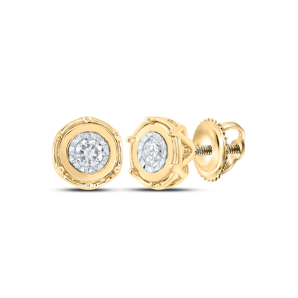 10kt Yellow Gold Womens Round Diamond Cluster Earrings 1/8 Cttw