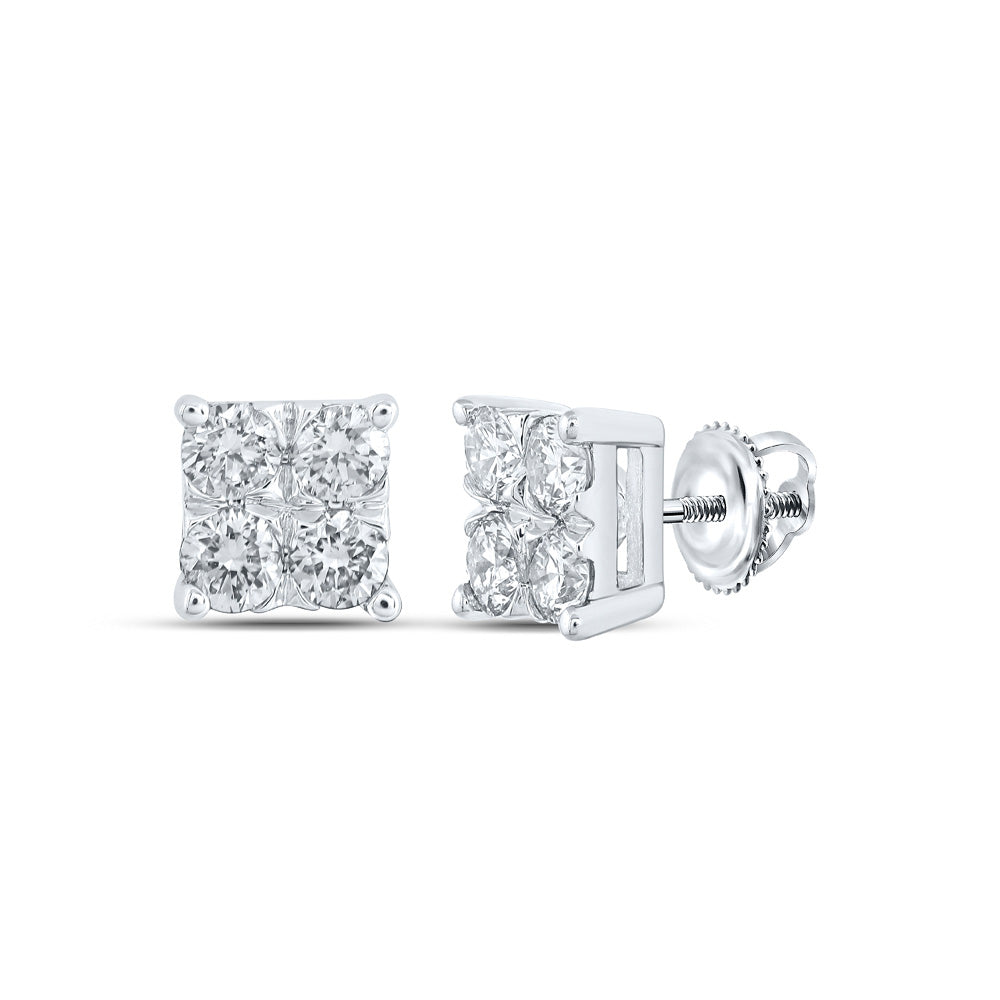 10kt White Gold Womens Round Diamond Square Earrings 1/4 Cttw