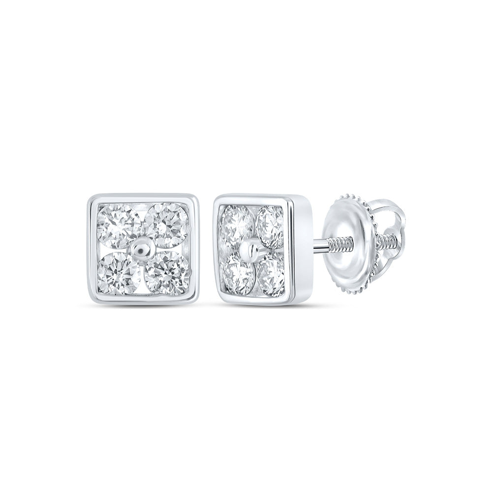 10kt White Gold Womens Round Diamond Square Earrings 1/4 Cttw