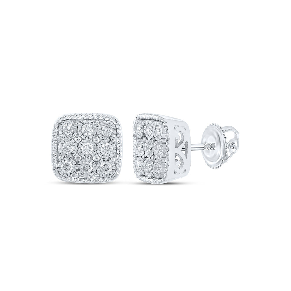 10kt White Gold Womens Round Diamond Square Earrings 1/5 Cttw