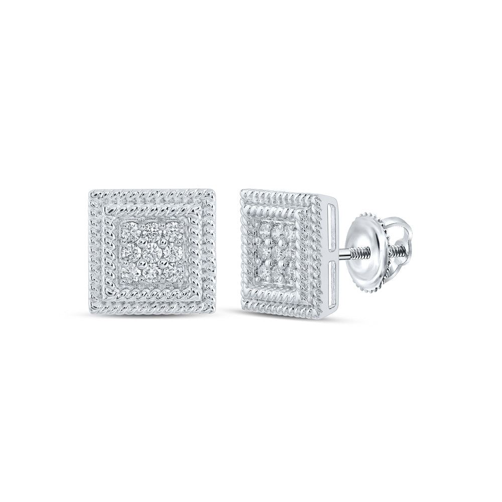 Sterling Silver Womens Round Diamond Square Earrings 1/4 Cttw