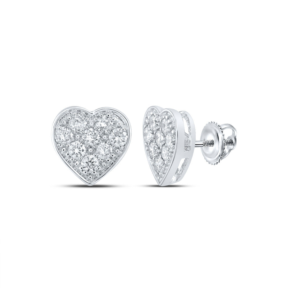 10kt White Gold Womens Round Diamond Heart Earrings 1/3 Cttw