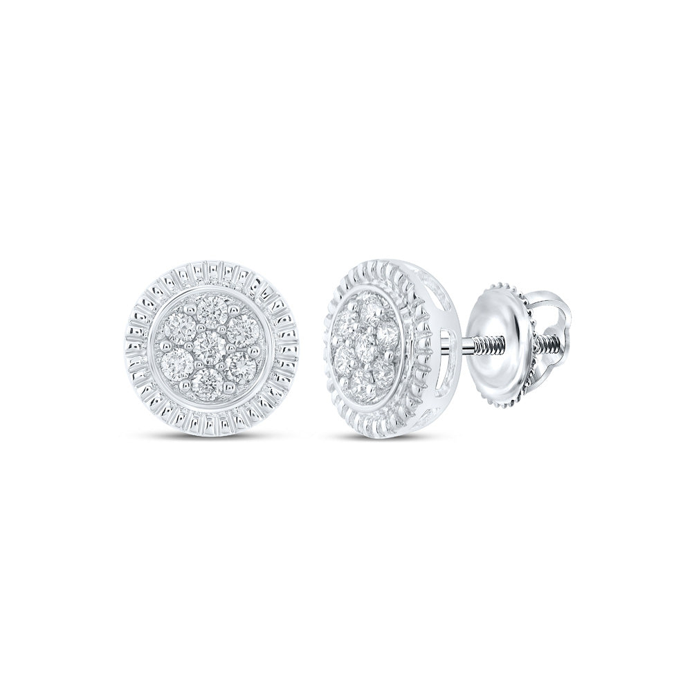 10kt White Gold Womens Round Diamond Flower Cluster Earrings 1/4 Cttw