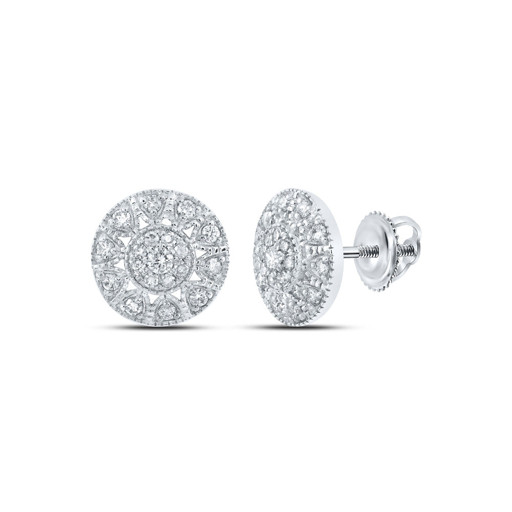 10kt White Gold Womens Round Diamond Circle Earrings 3/8 Cttw