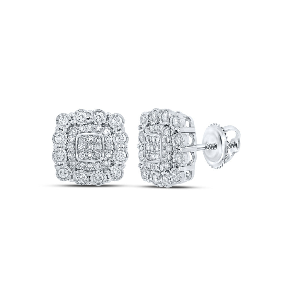 10kt White Gold Womens Round Diamond Square Earrings 1/2 Cttw