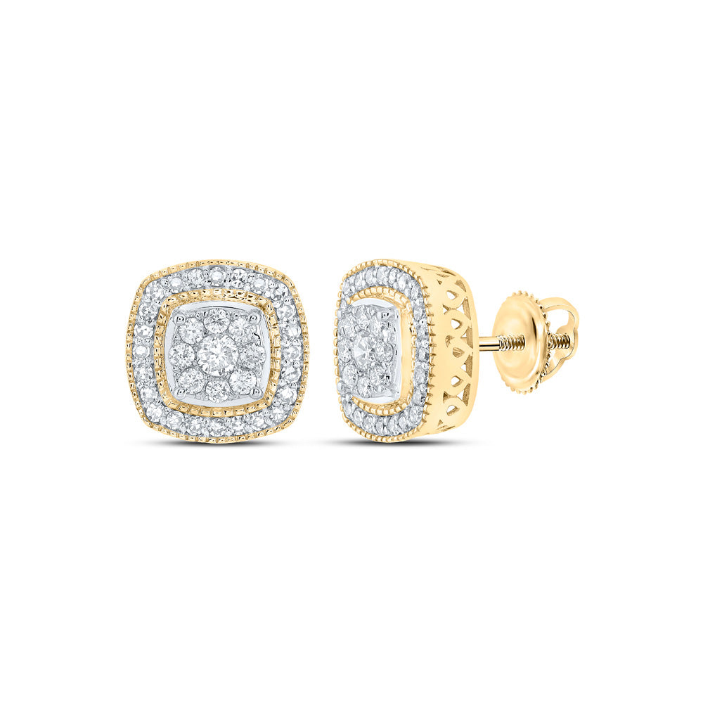 10kt Yellow Gold Womens Round Diamond Square Earrings 1/2 Cttw