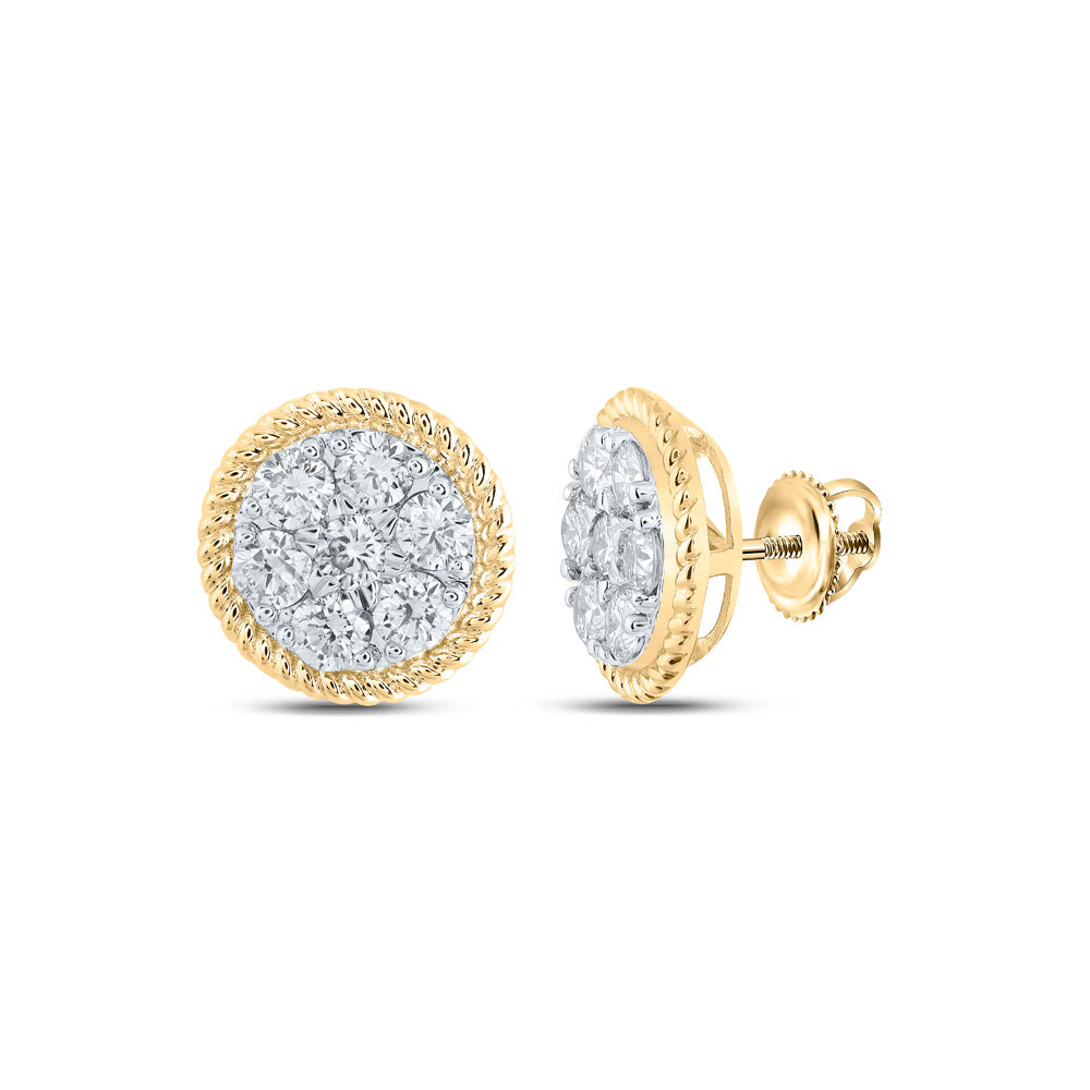 10kt Yellow Gold Womens Round Diamond Cluster Earrings 1 Cttw