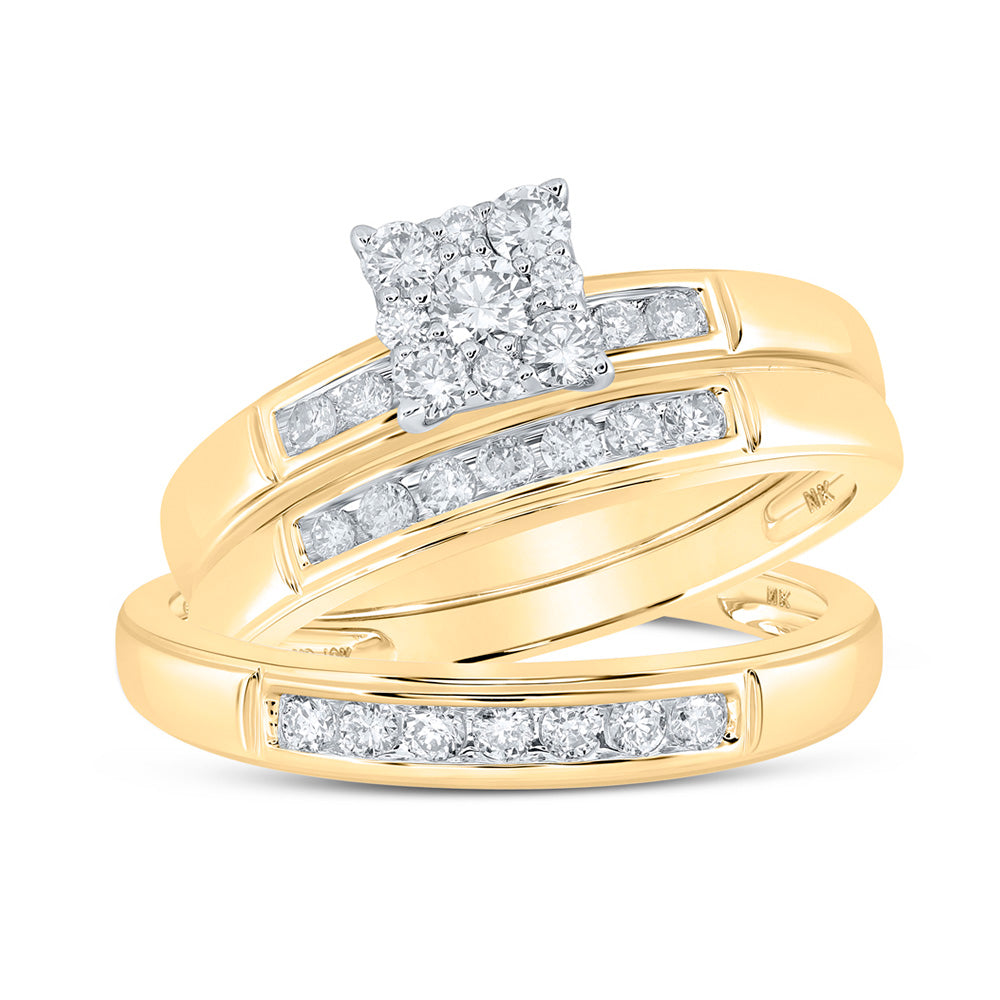 10kt Yellow Gold His Hers Round Diamond Square Matching Wedding Set 3/4 Cttw