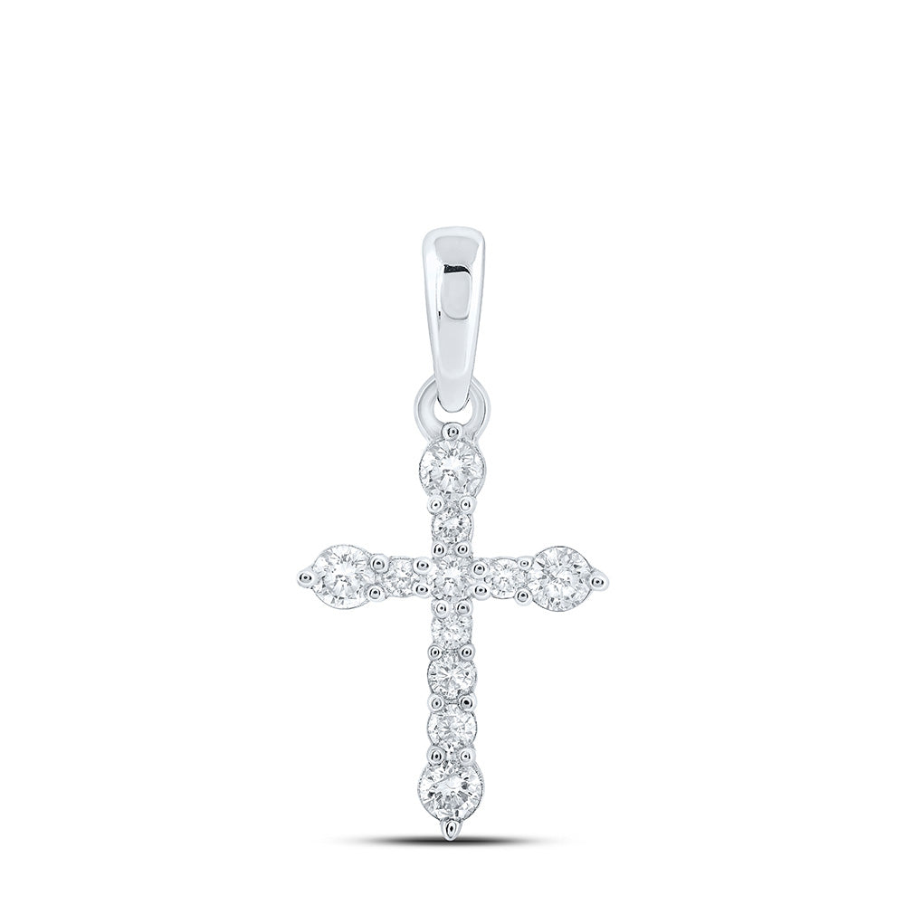 10kt White Gold Womens Round Diamond Cross Pendant 1/4 Cttw